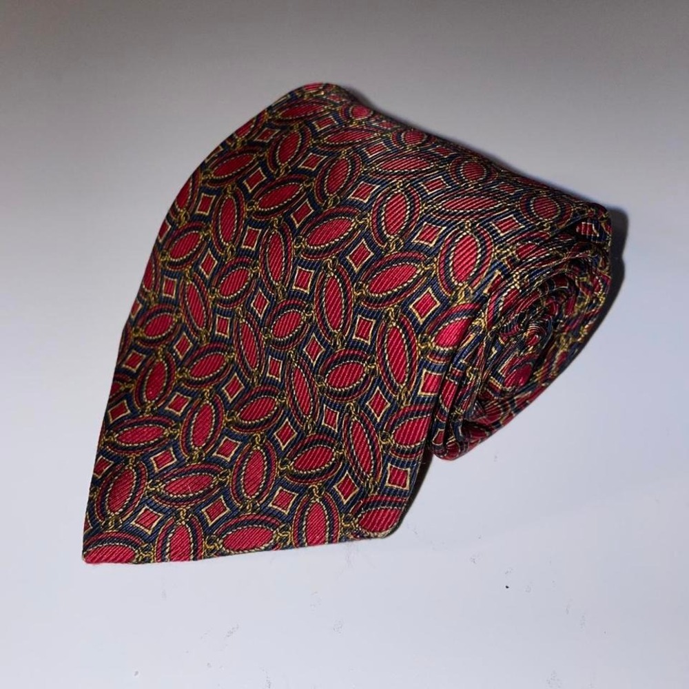 Guy Laroche vtg USA made Red‎ and blue silk tie